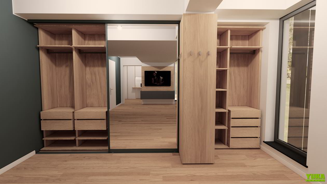 Proiect mobila Dressing-Room pe un perete, sistem inchidere cu usi culisante, 8m², realizat 30 Ianuarie 2020 COD.7962