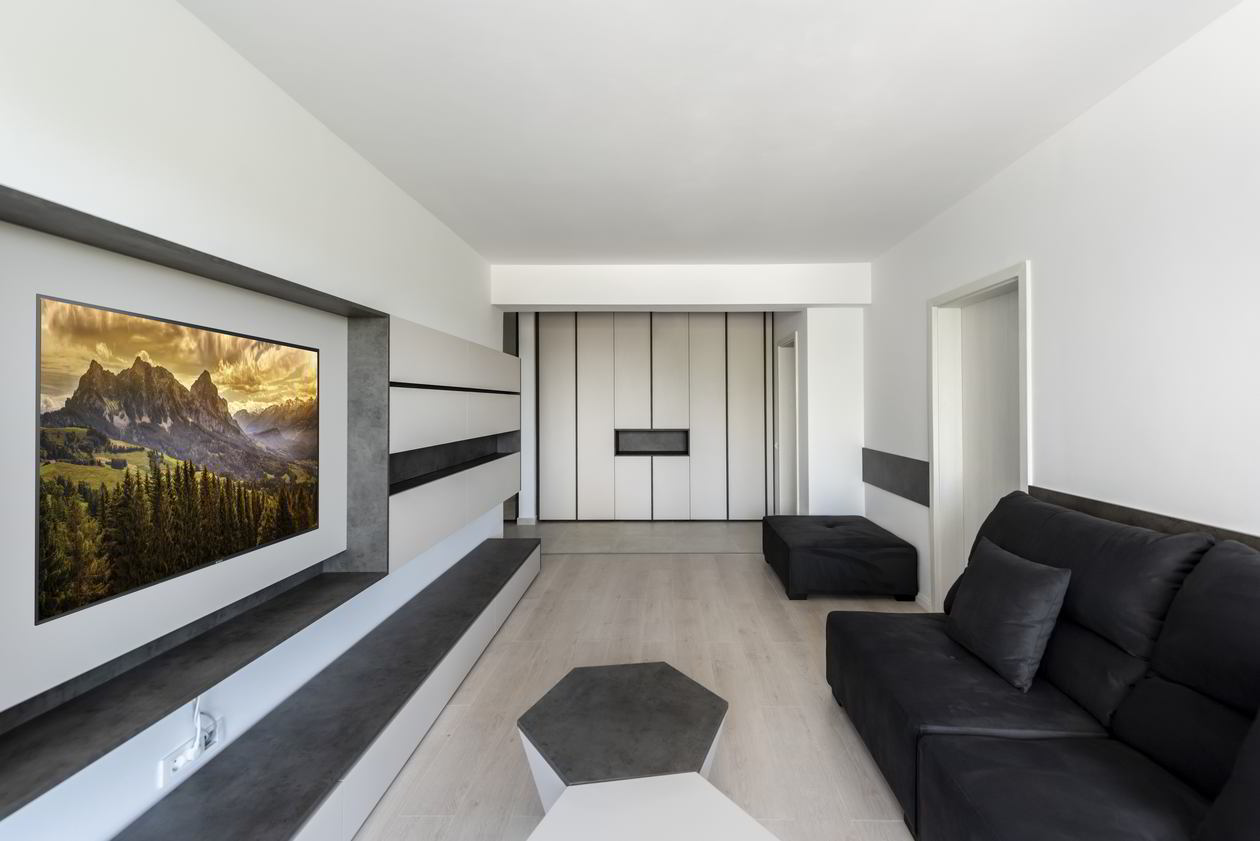 Mobila Living unit cu Hol, 18m², amplasata pe doi pereti, pana in tavan, 22 Mai 2020 realizata COD.9896