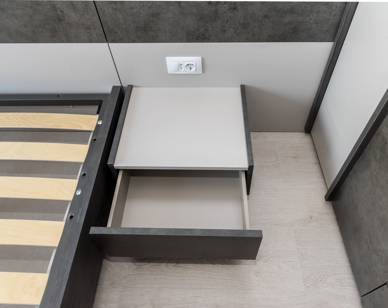 Proiect mobila Dormitor matrimonial, cu dulap, pat central, biblioteca integrata, birou integrat, placare perete, 16m², realizat 22 Mai 2020 COD.9898
