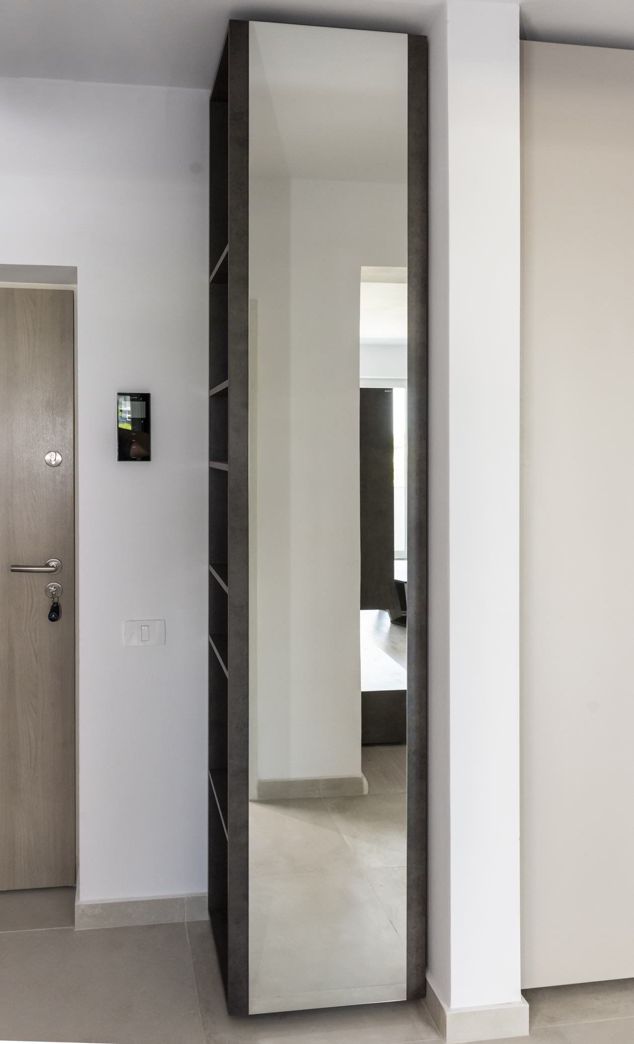 Proiect mobila Hol unit cu Living-Room, cu dulap, mini-biblioteca, 9m², realizat 22 Mai 2020 COD.9899
