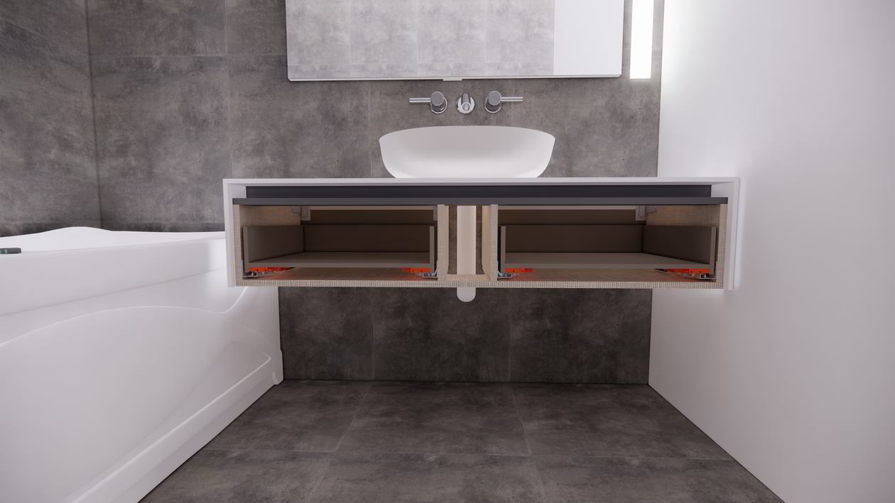 Proiect mobila Baie matrimoniala, cu oglinda, comoda cu sertare, 1m², realizat 31 Iulie 2020 COD.11170