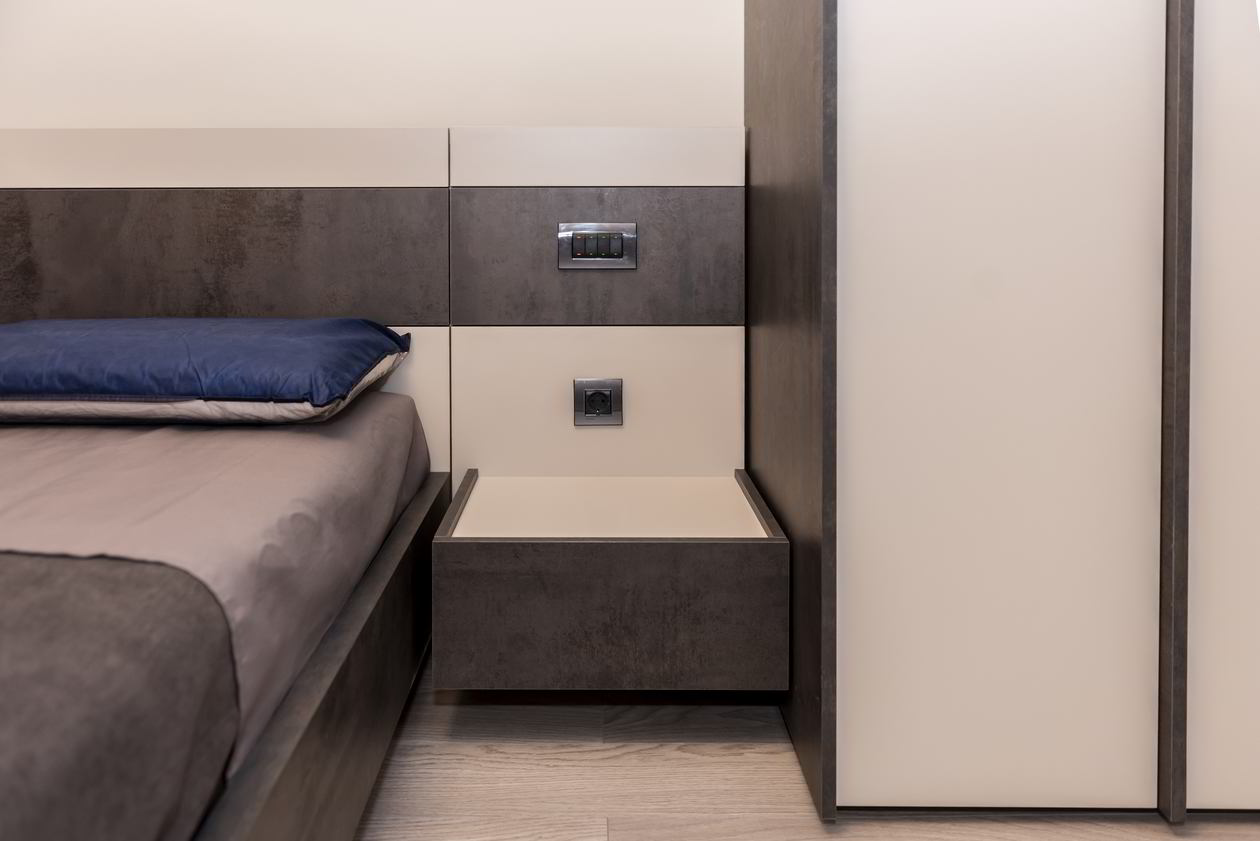 Proiect mobila Dormitor matrimonial, cu dulap, pat central, compozitie mica pentru TV, 18m², realizat 18 August 2020 COD.11280