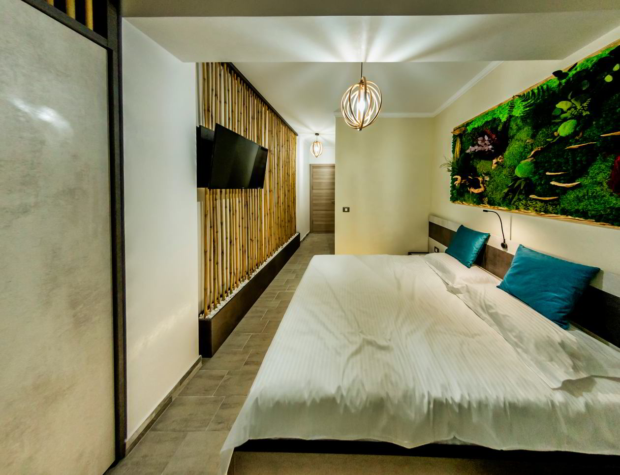 Proiect mobila Dormitor oaspeti, cu dulap pana in tavan, compozitie mica pentru TV, pat central, 12m², realizat 21 Octombrie 2020 COD.11863