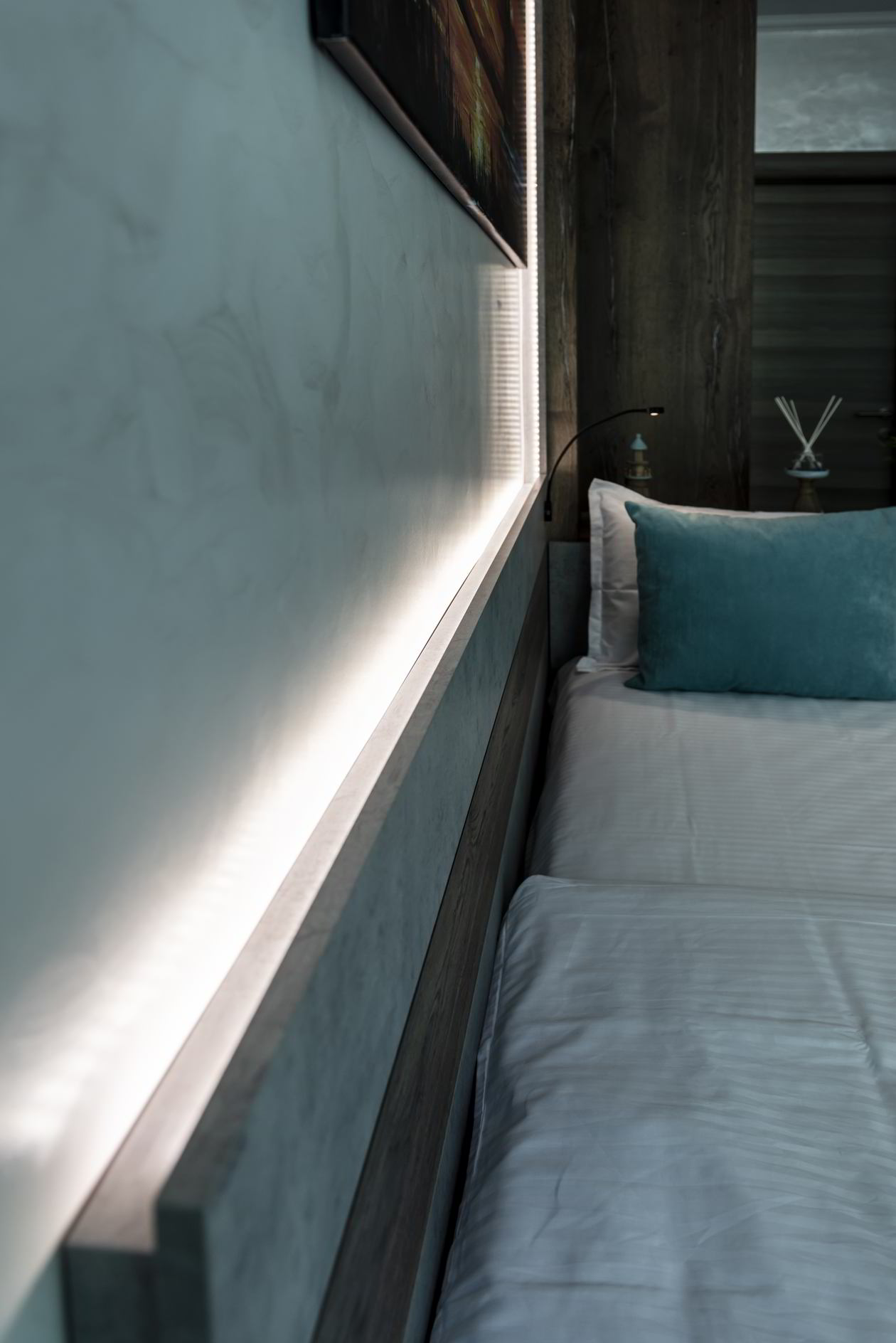 Proiect mobila Dormitor oaspeti, cu dulap, pat pe colt, comoda integrata, riflaje, 16m², realizat 08 Decembrie 2020 COD.12019
