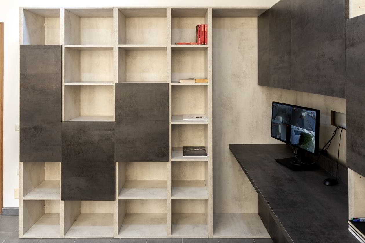 Proiect mobila Birou acasa, cu birou integrat, biblioteca, 15m², Realizat, 29 Ianuarie 2021 COD.12160