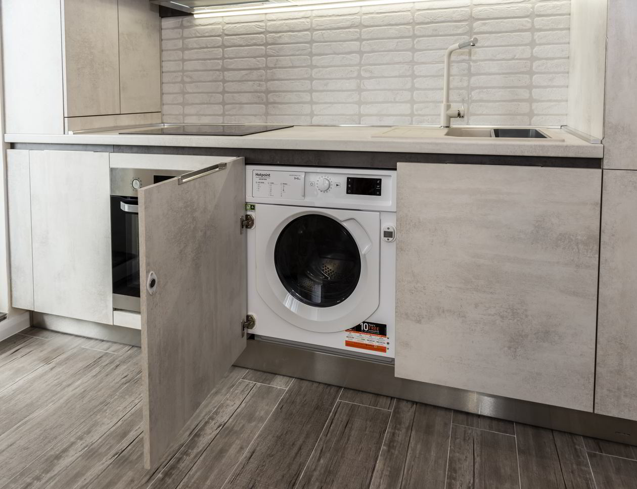 Proiect mobila Bucatarie pe un perete, pana in tavan, fara manere, unita cu Living-Room, 12m², L 329 x H 261cm, realizat 21 Aprilie 2021 COD.12413
