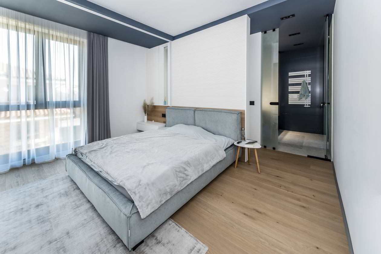 Proiect mobila Dormitor matrimonial, cu dressing, compozitie mica pentru TV, placare perete, realizat 25 Februarie 2021 COD.12460