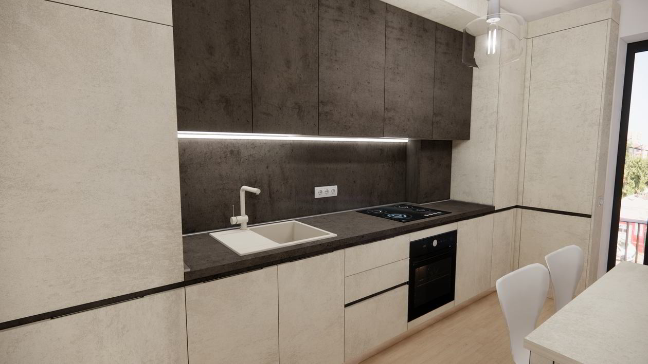 Mobila Bucatarie pe colt cu o latura mica, pana in tavan, 9m², L 514 x H 264cm — foto 3 din 7