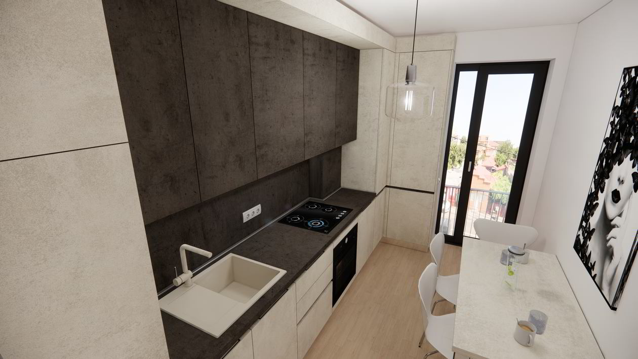 Mobila Bucatarie pe colt cu o latura mica, pana in tavan, 9m², L 514 x H 264cm — foto 4 din 7