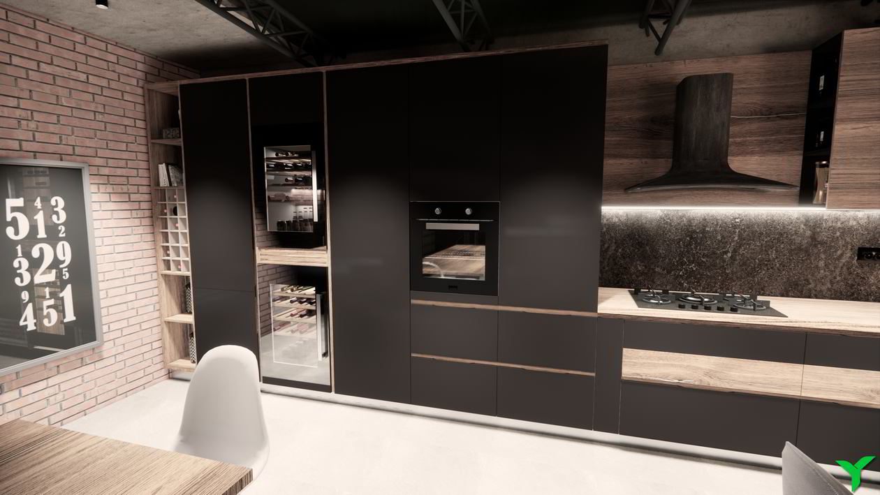 Proiect mobila Bucatarie pe un perete, amplasata pe Terasa, cu zona Dining, 50m², L 753 x H 245cm, 26 Iulie 2021 COD.13300