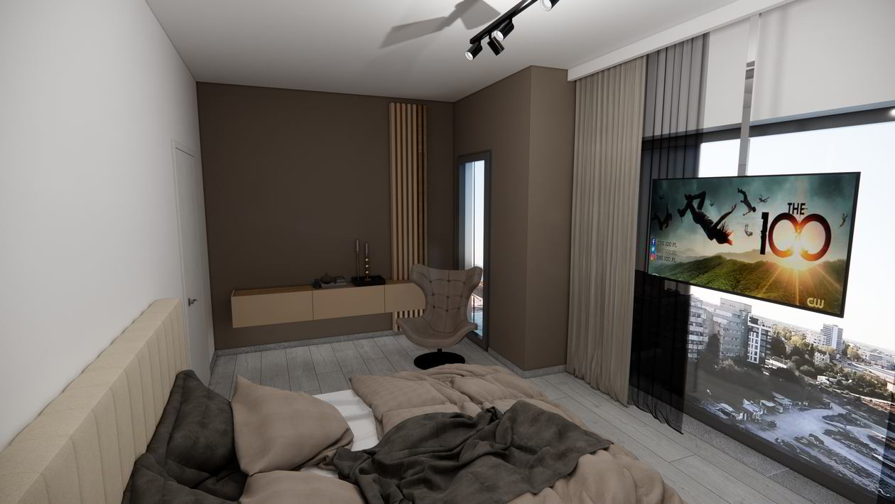Proiect mobila Dormitor matrimonial, cu dulap pana in tavan, compozitie mica pentru TV, compozitie pentru machiat, riflaje, 20m², 30 August 2021 COD.13357