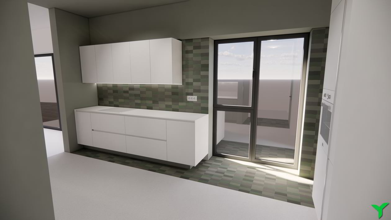 Mobila Bucatarie pe trei pereti, pana in tavan, fara manere, unita cu Living-Room si Hol, L 670 x H 280cm — foto 3 din 7
