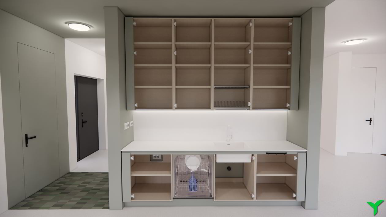 Mobila Bucatarie pe trei pereti, pana in tavan, fara manere, unita cu Living-Room si Hol, L 670 x H 280cm — foto 7 din 7