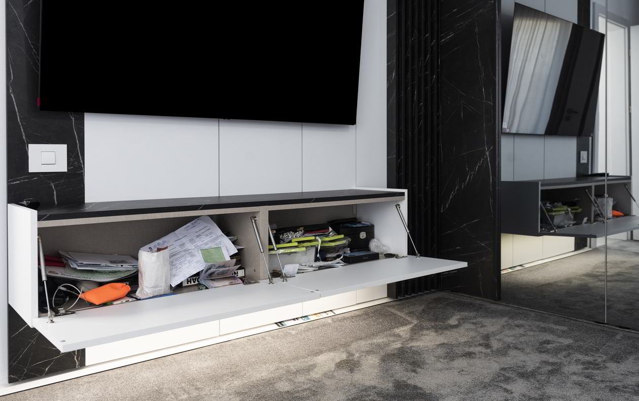 Proiect mobila Dormitor matrimonial, cu dulap, compozitie mica pentru TV, placare perete, riflaje, 22m² — foto 2 din 7