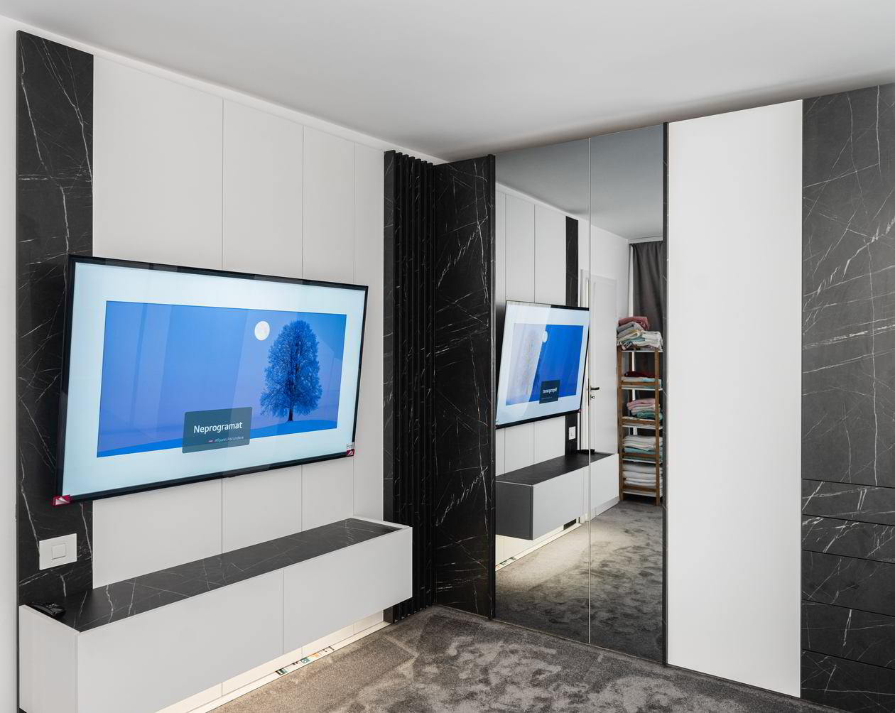 Proiect mobila Dormitor matrimonial, cu dulap, compozitie mica pentru TV, placare perete, riflaje, 22m², realizat 07 Decembrie 2021 COD.13623