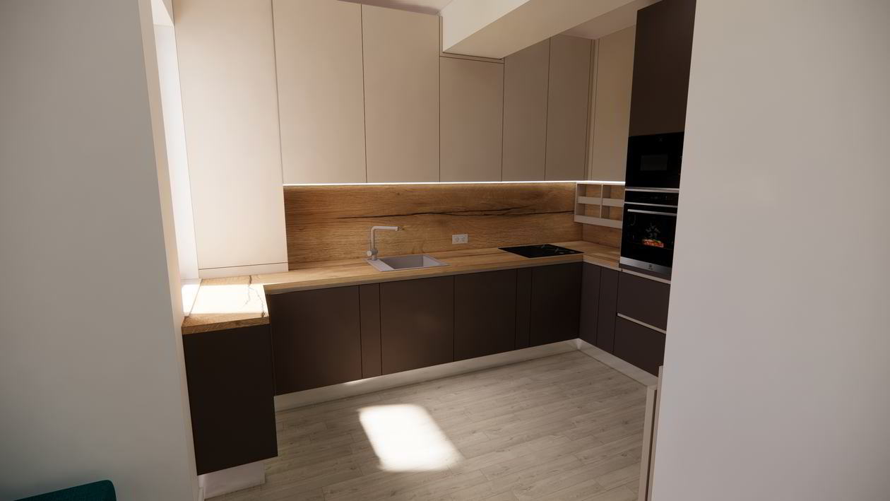 Mobila Bucatarie pe patru pereti, fara manere, unita cu Living-Room, L 917 x H 270cm — foto 2 din 7
