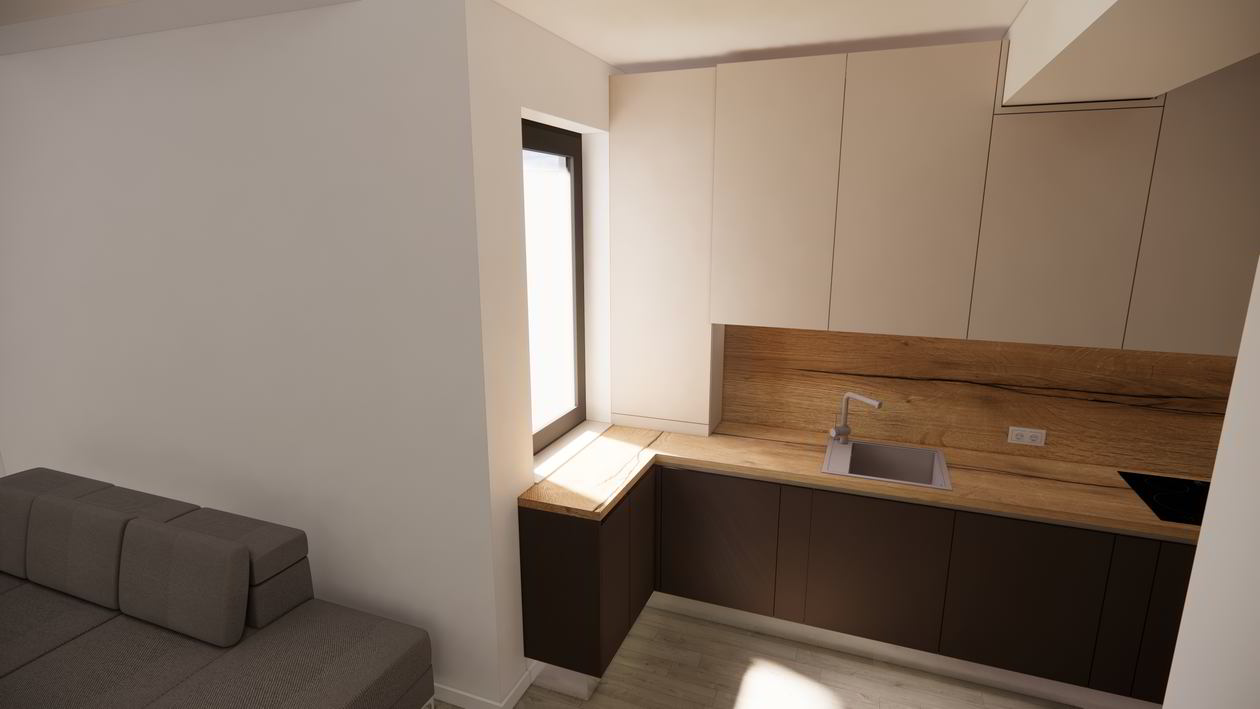 Mobila Bucatarie pe patru pereti, fara manere, unita cu Living-Room, L 917 x H 270cm — foto 3 din 7