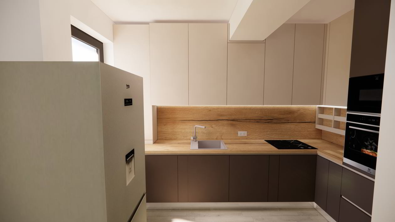 Mobila Bucatarie pe patru pereti, fara manere, unita cu Living-Room, L 917 x H 270cm — foto 6 din 7