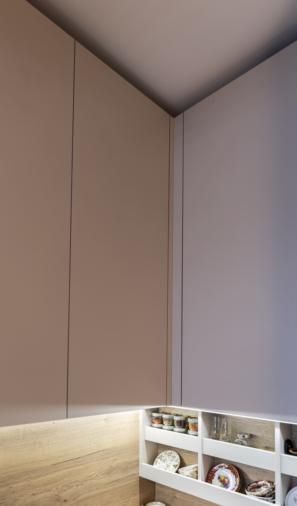 Proiect mobila Bucatarie pe patru pereti, fara manere, unita cu Living-Room, L 917 x H 270cm, 09 Decembrie 2021, Realizat COD.13636