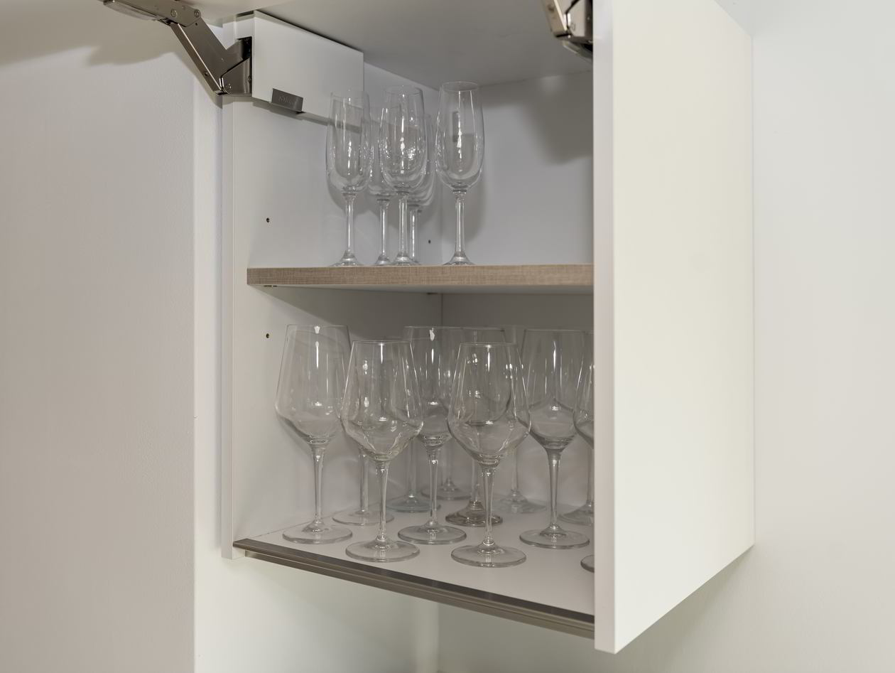 Proiect mobila Bucatarie cu peninsula, pe trei pereti, partial suspendata, unita cu Living-Room, cu zona Dining, 12m², L 892 x H 243cm, 03 Februarie 2022, Realizat COD.13799