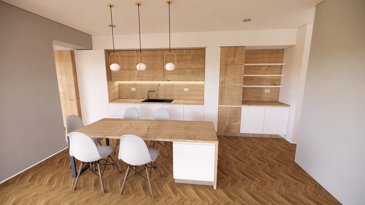 Mobila Bucatarie cu insula, fara manere, pe un perete, unita cu Living-Room, 20m², L 1055 x H 230cm — foto 5 din 7