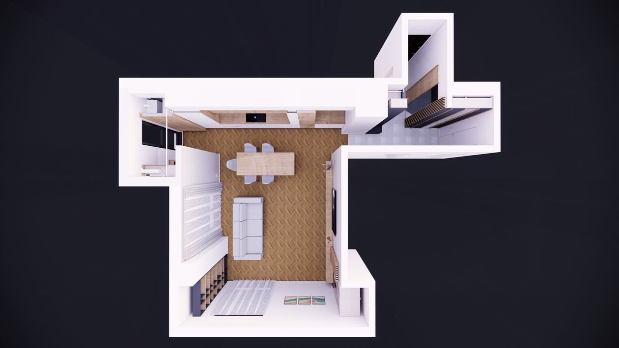 Mobila Bucatarie cu insula, fara manere, pe un perete, unita cu Living-Room, 20m², L 1055 x H 230cm — foto 2 din 7