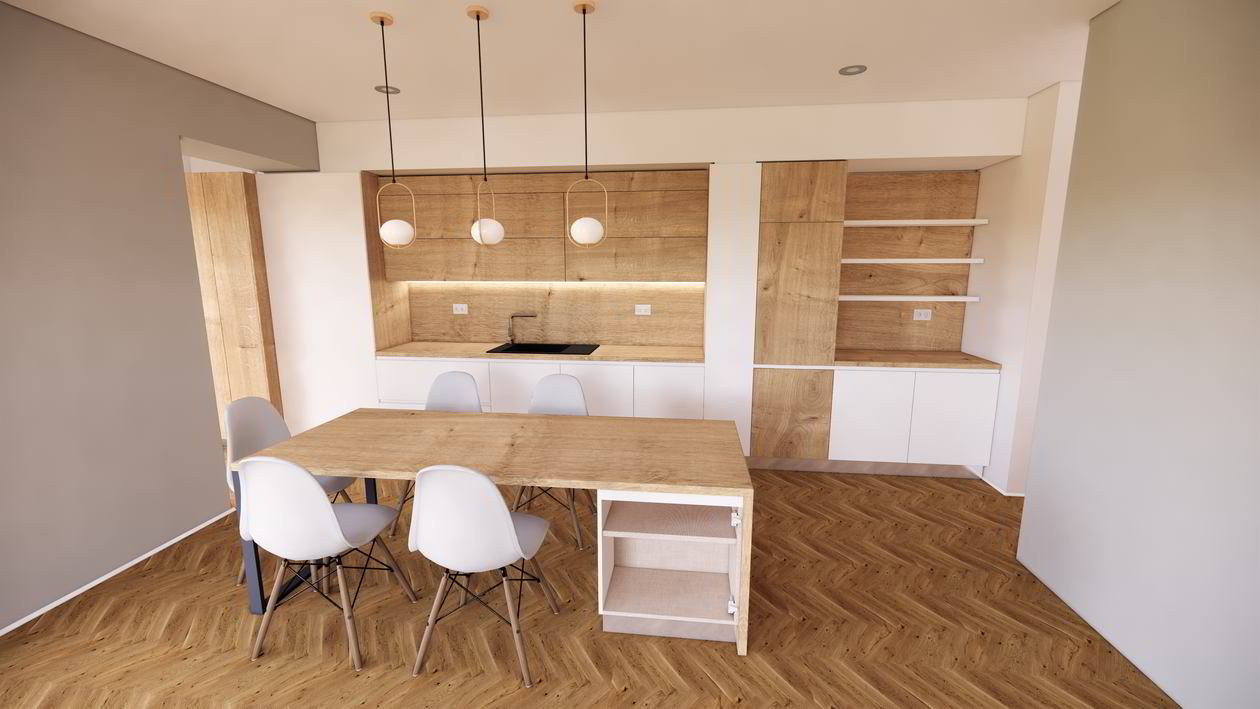 Mobila Bucatarie cu insula, fara manere, pe un perete, unita cu Living-Room, 20m², L 1055 x H 230cm — foto 7 din 7
