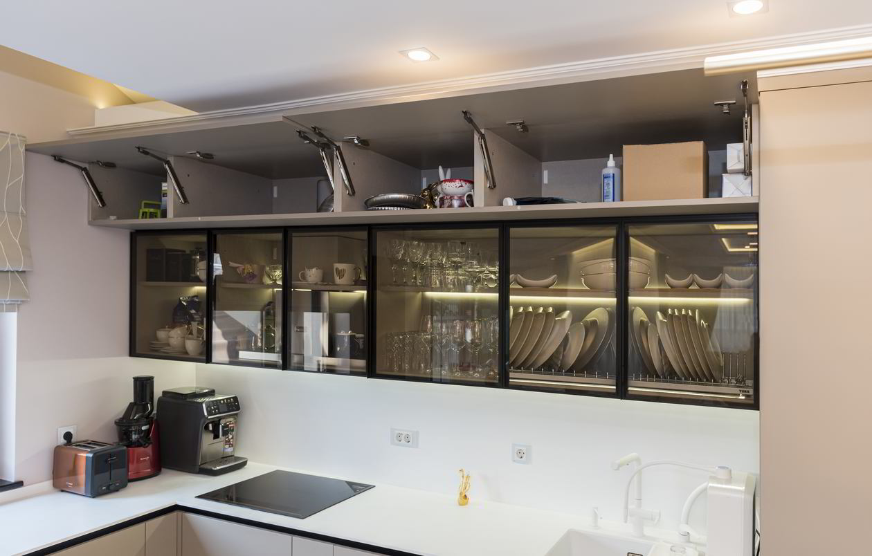 Proiect mobila Bucatarie cu insula, pe colt, pana in tavan, fara manere, unita cu Living-Room si Hol, cu zona Dining, L 707 x H 255cm, 12 Noiembrie 2022, Realizat COD.15828