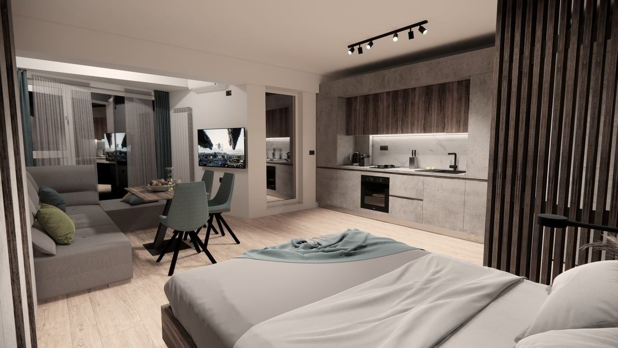 Mobila Bucatarie pe un perete, unita cu Living-Room si Hol, L 361 x H 252cm — foto 4 din 7