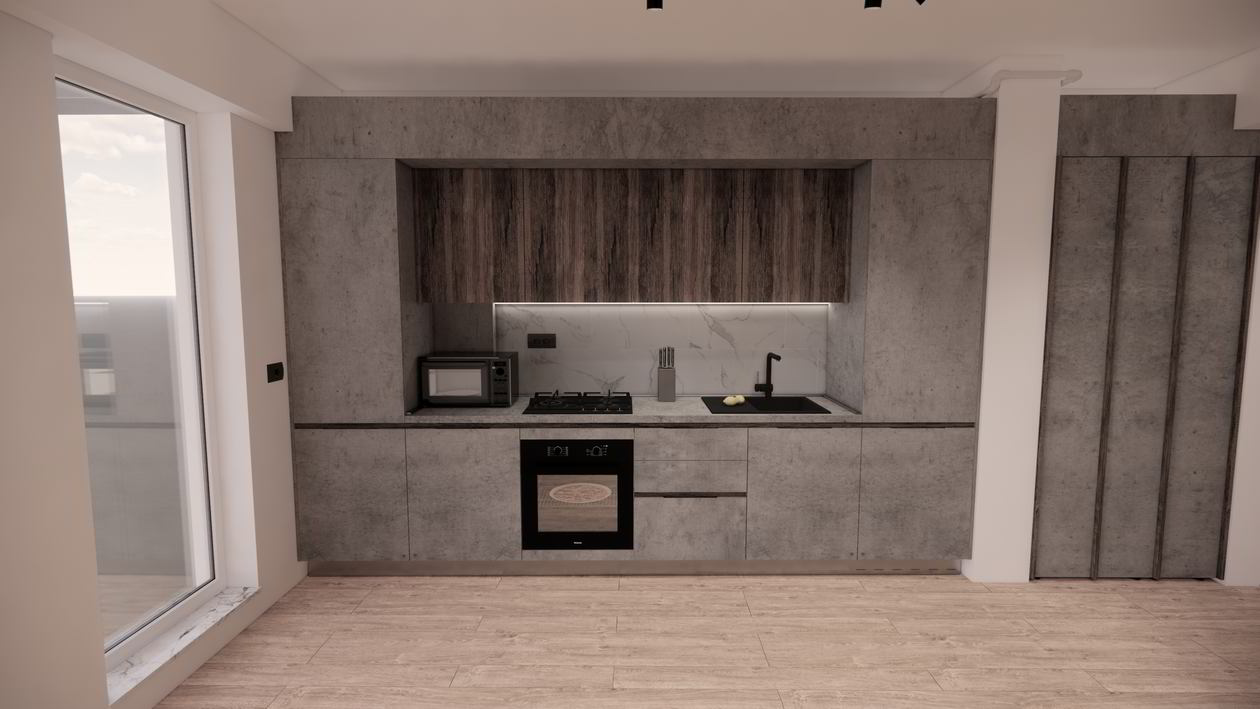 Mobila Bucatarie pe un perete, unita cu Living-Room si Hol, L 361 x H 252cm — foto 5 din 7