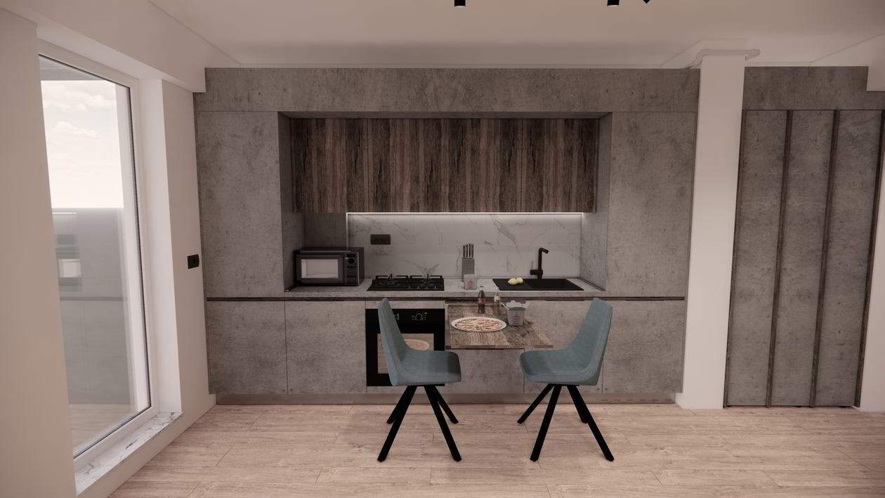 Mobila Bucatarie pe un perete, unita cu Living-Room si Hol, L 361 x H 252cm — foto 6 din 7