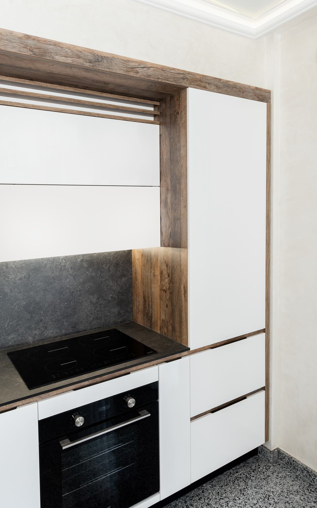 Mobila Bucatarie pe un perete, pana in tavan, fara manere, unita cu Living-Room si Hol, L 411 x H 237cm — foto 4 din 7
