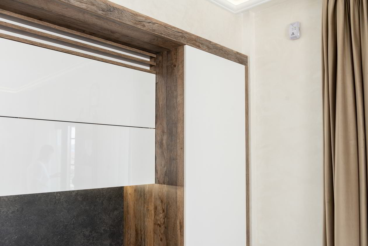 Mobila Bucatarie pe un perete, pana in tavan, fara manere, unita cu Living-Room si Hol, L 411 x H 237cm — foto 6 din 7