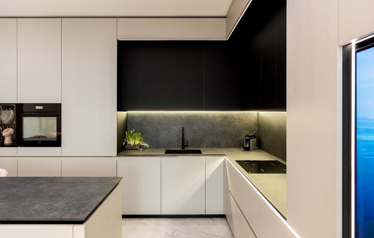Mobila Bucatarie cu insula, cu masa integrata fixa, BUCO- LIVING, unita cu Living-Room si Hol, 33m², L 1373 Realizat 08 Iunie 2023 COD.17442