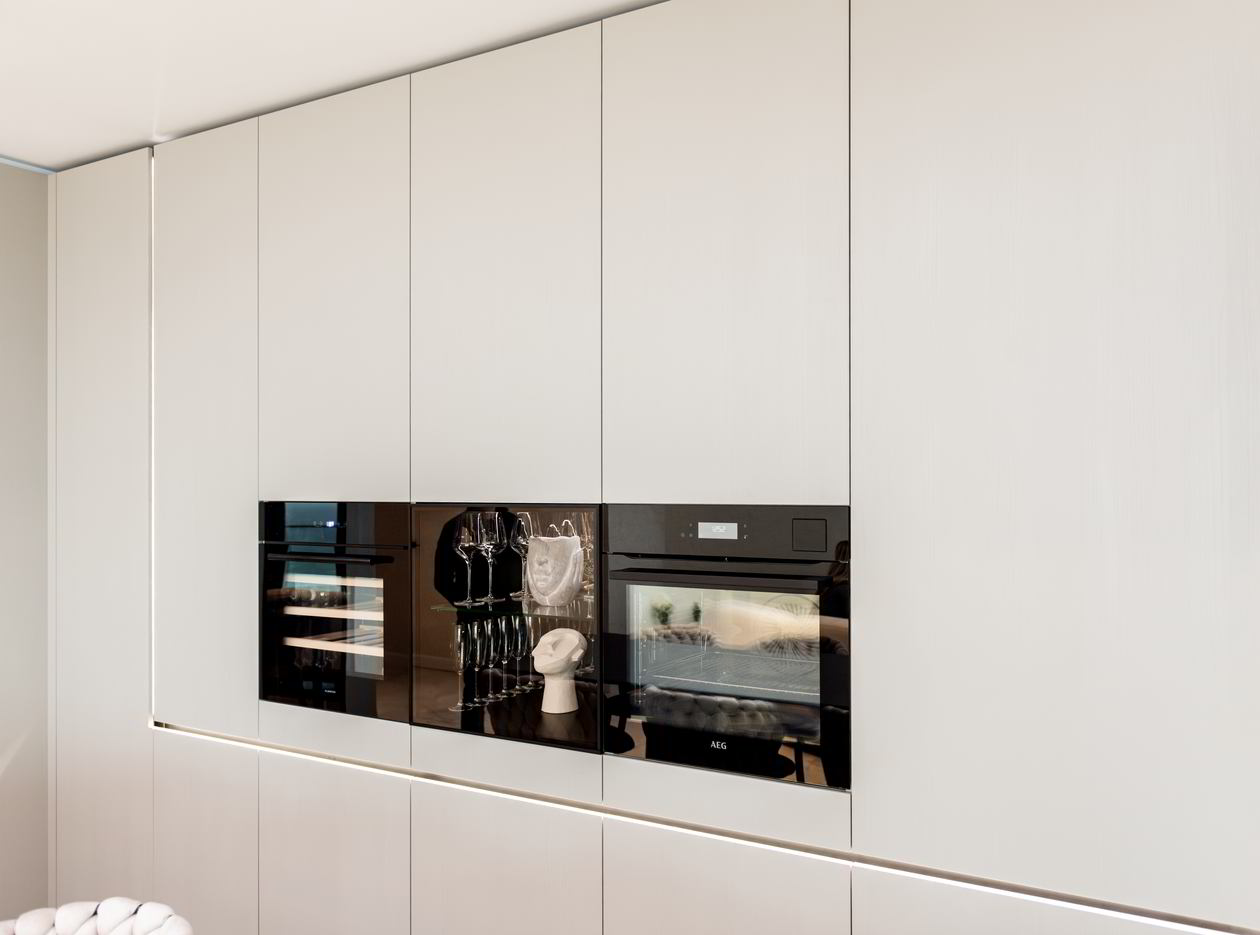 Mobila Bucatarie cu insula, cu masa integrata fixa, BUCO- LIVING, unita cu Living-Room si Hol, 33m², L 1373 — foto 3 din 7