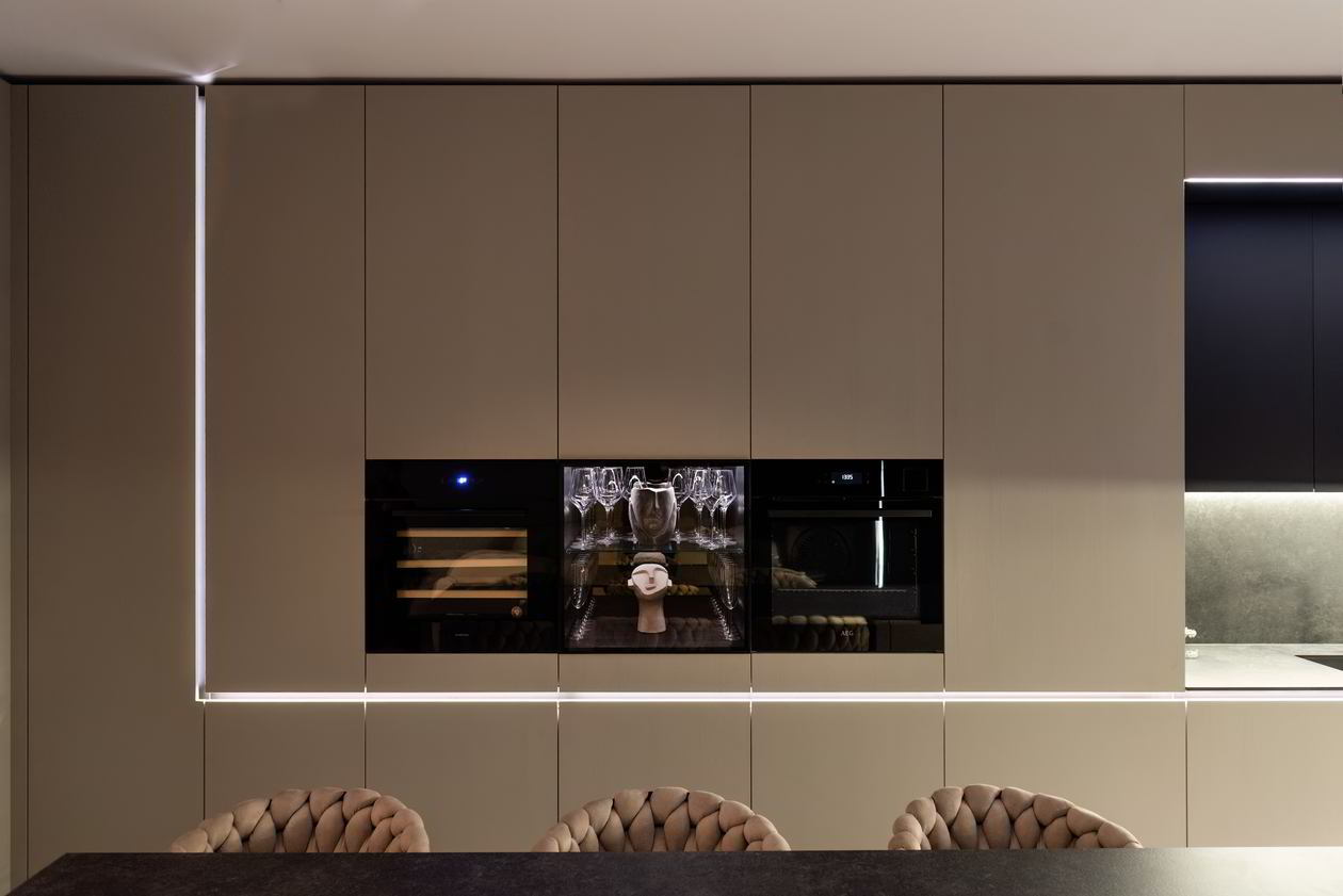 Mobila Bucatarie cu insula, cu masa integrata fixa, BUCO- LIVING, unita cu Living-Room si Hol, 33m², L 1373 Realizat 08 Iunie 2023 COD.17442