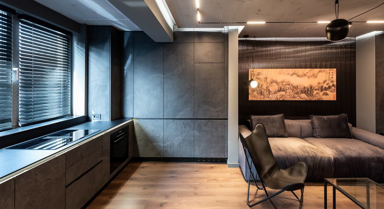 Mobila Bucatarie cu peninsula, pe doi pereti, cu masa integrata extractabila, unita cu Living-Room si Hol, Realizat 07 Septembrie 2023 COD.18291