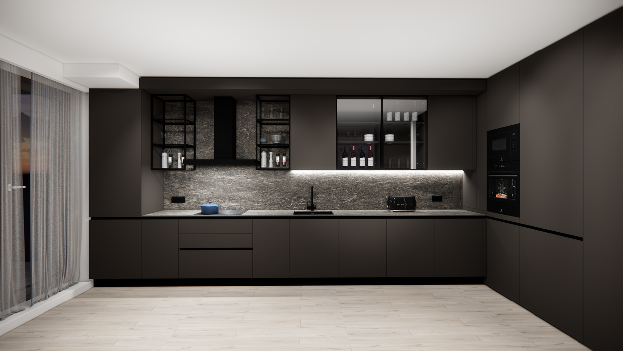 Mobila Bucatarie pe colt, fara manere, unita cu Living-Room, L 820 x H 246cm — foto 32 din 32