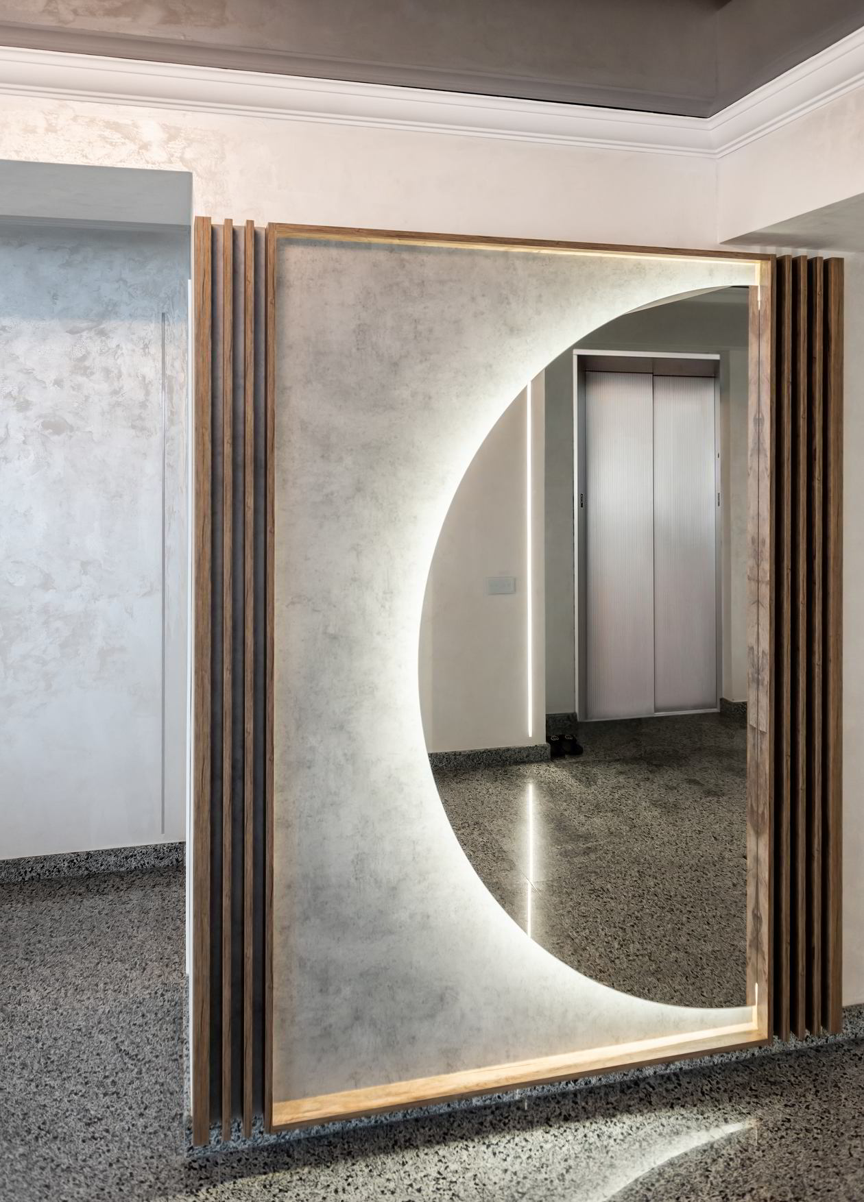 Proiect mobila Hol unit cu Living-Room si Bucataria, placare perete, riflaje, Realizat 30 Septembrie 2023 COD.18468