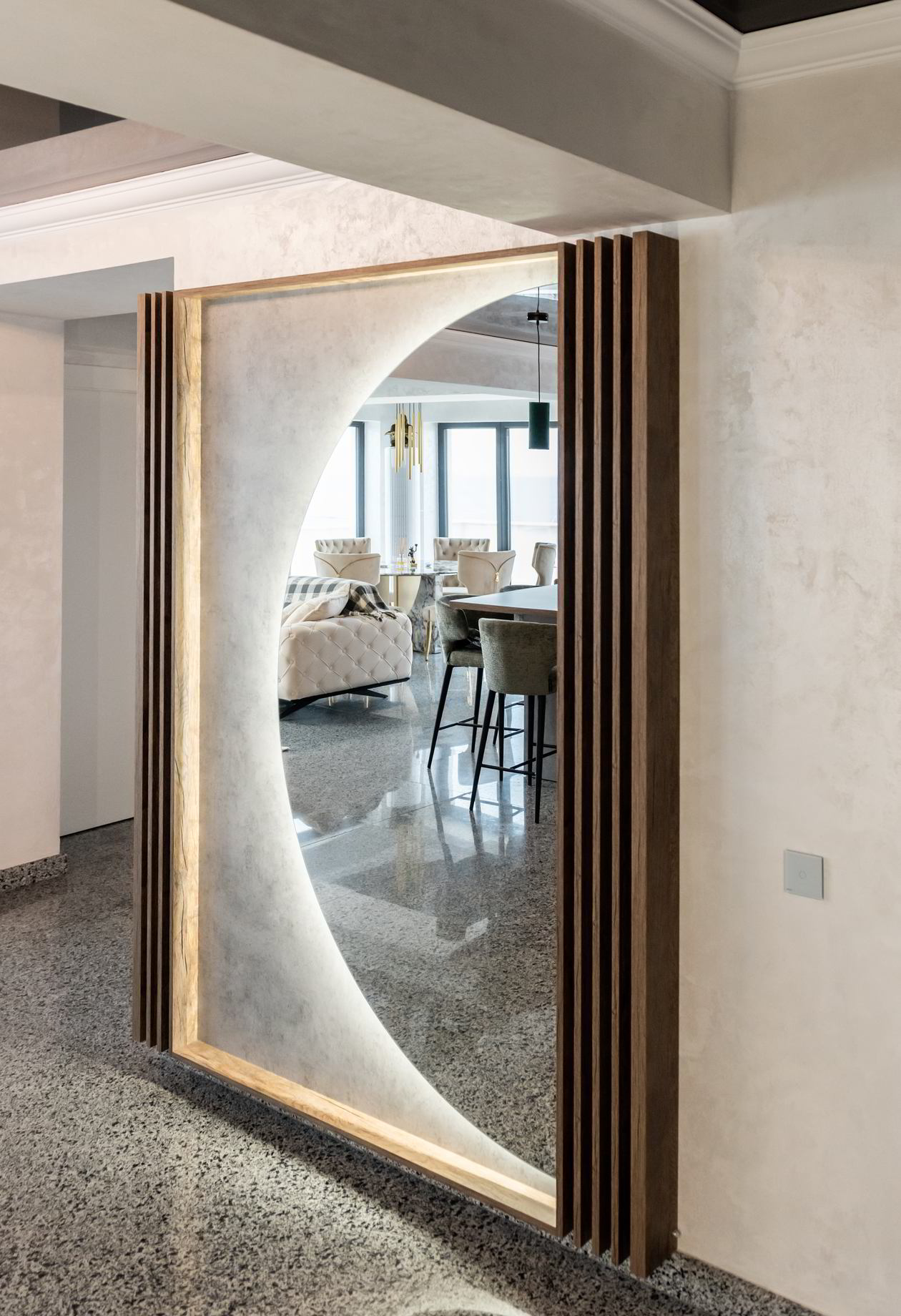 Proiect mobila Hol unit cu Living-Room si Bucataria, placare perete, riflaje, Realizat 30 Septembrie 2023 COD.18468