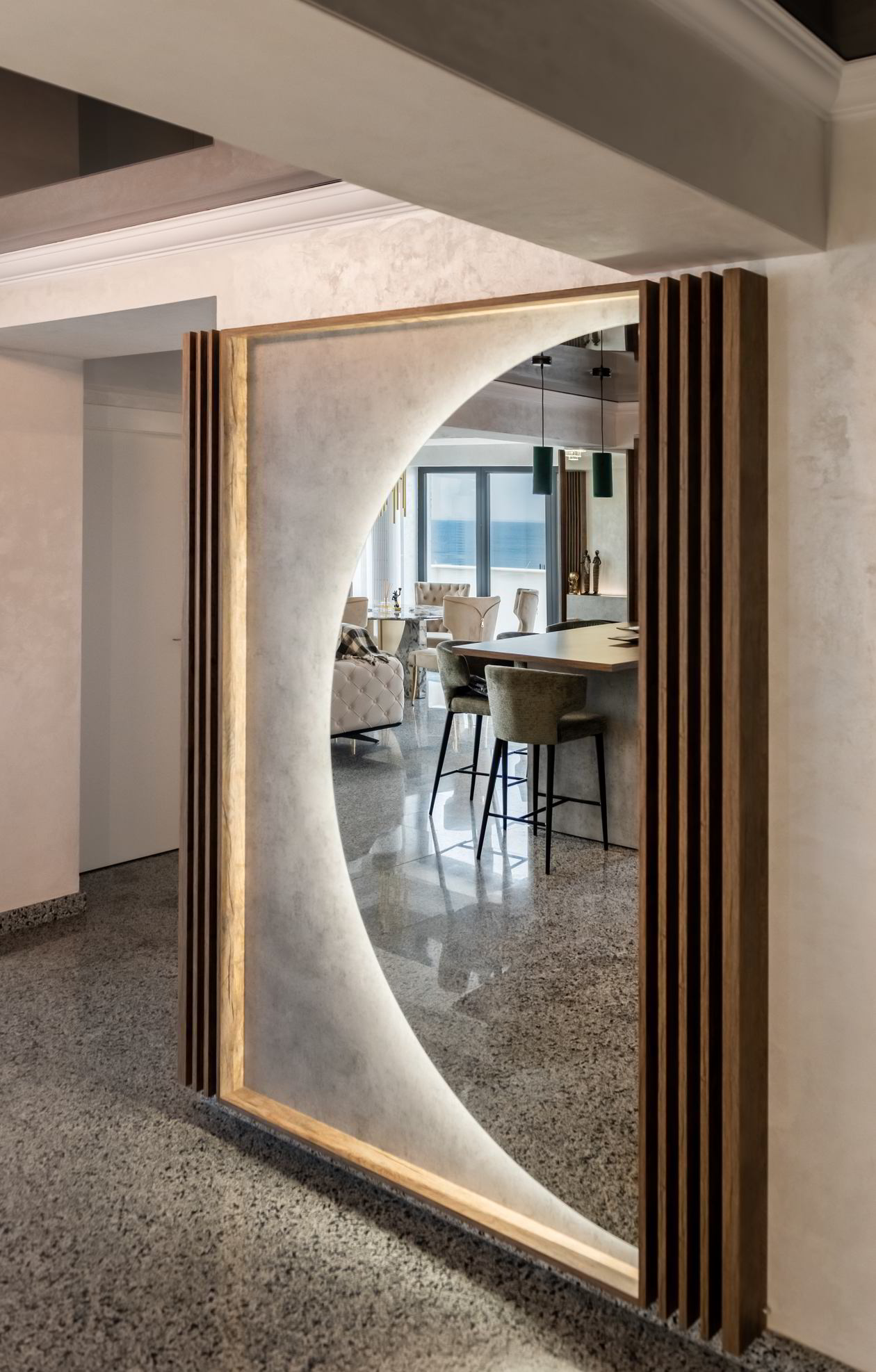 Proiect mobila Hol unit cu Living-Room si Bucataria, placare perete, riflaje, Realizat 30 Septembrie 2023 COD.18468