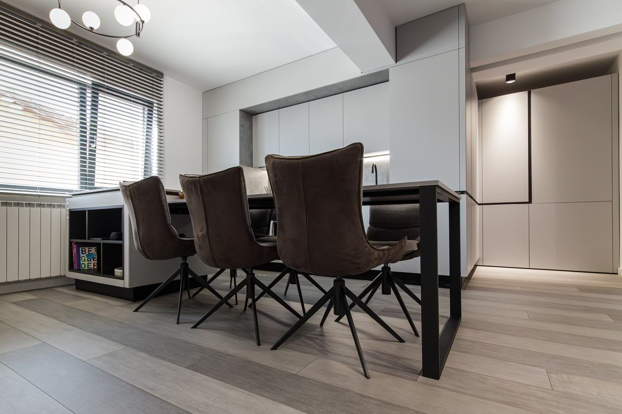 Mobila Bucatarie cu peninsula, cu masa integrata fixa, unita cu Living-Room, L 800 x H 250cm — foto 2 din 15