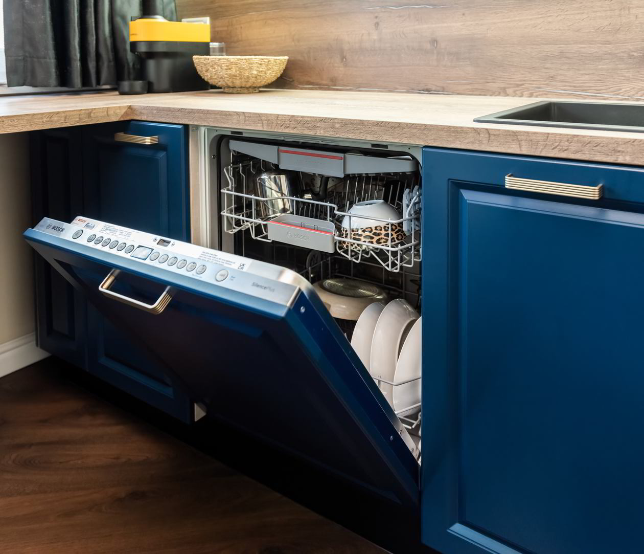 Mobila Bucatarie pe doi pereti paraleli, cu semi-masa integrata, L 950 x H 280cm — foto 2 din 7