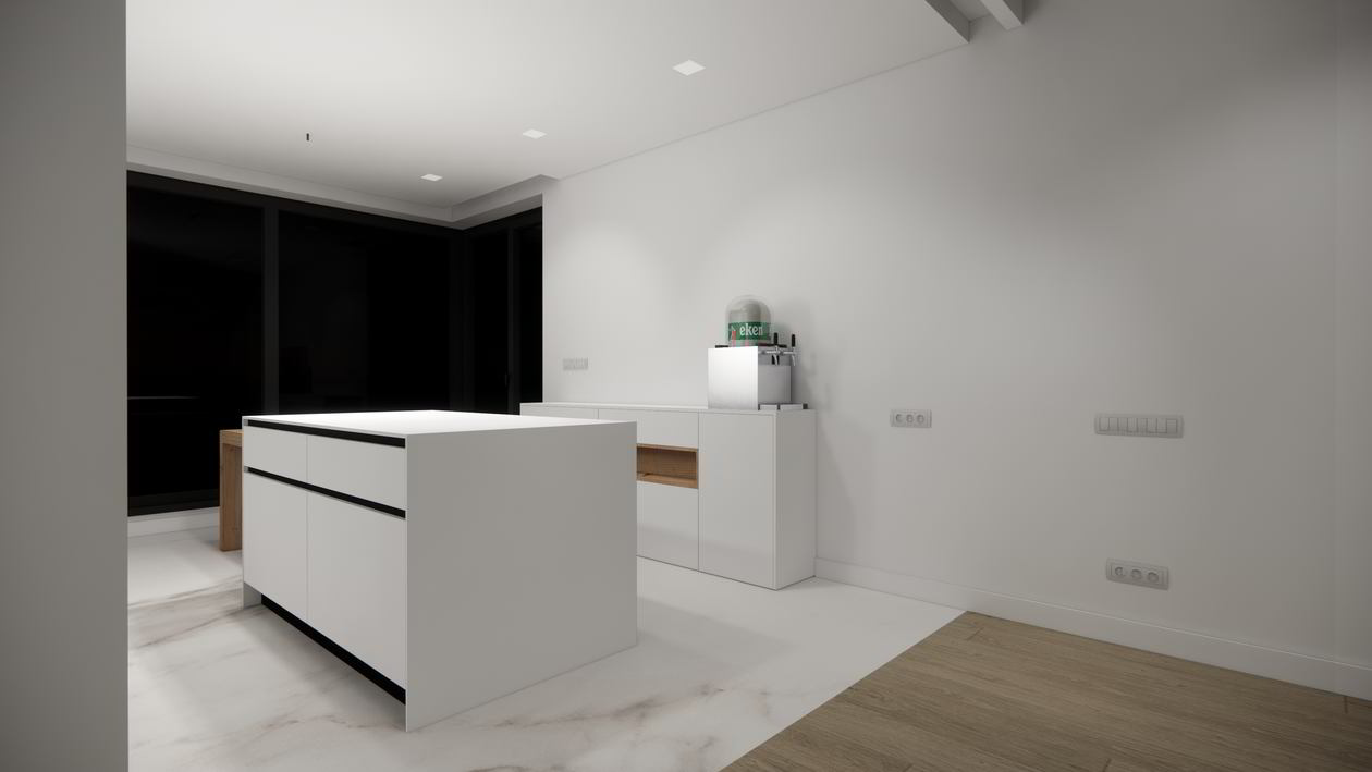 Mobila Bucatarie cu insula, cu masa integrata extensibila, unita cu Living-Room, cu zona Dining, L 970 x H 250cm — foto 3 din 7