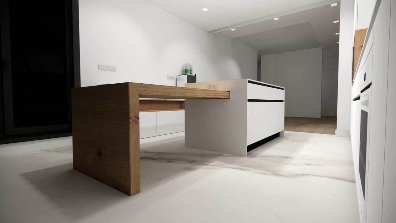Mobila Bucatarie cu insula, cu masa integrata extensibila, unita cu Living-Room, cu zona Dining, L 970 x H 250cm — foto 4 din 7