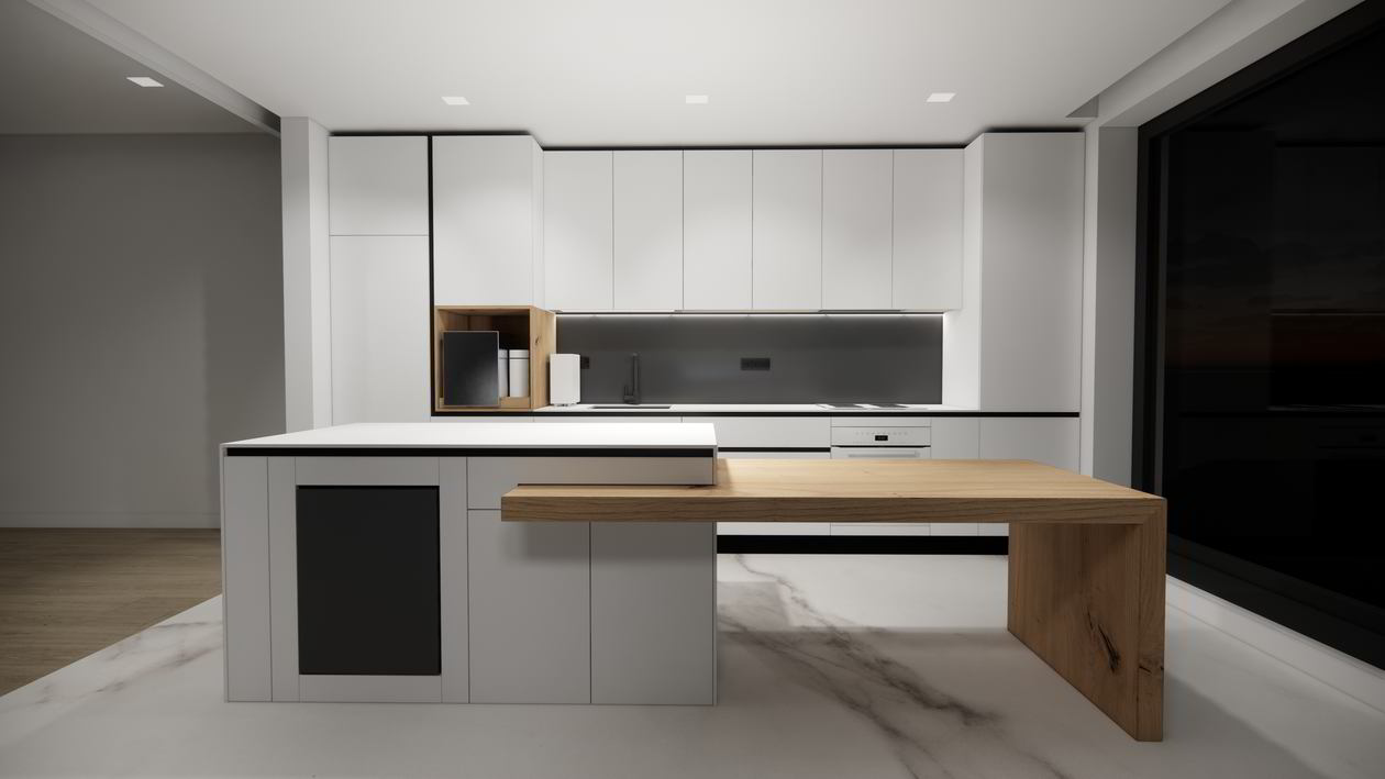 Mobila Bucatarie cu insula, cu masa integrata extensibila, unita cu Living-Room, cu zona Dining, L 970 x H 250cm — foto 5 din 7
