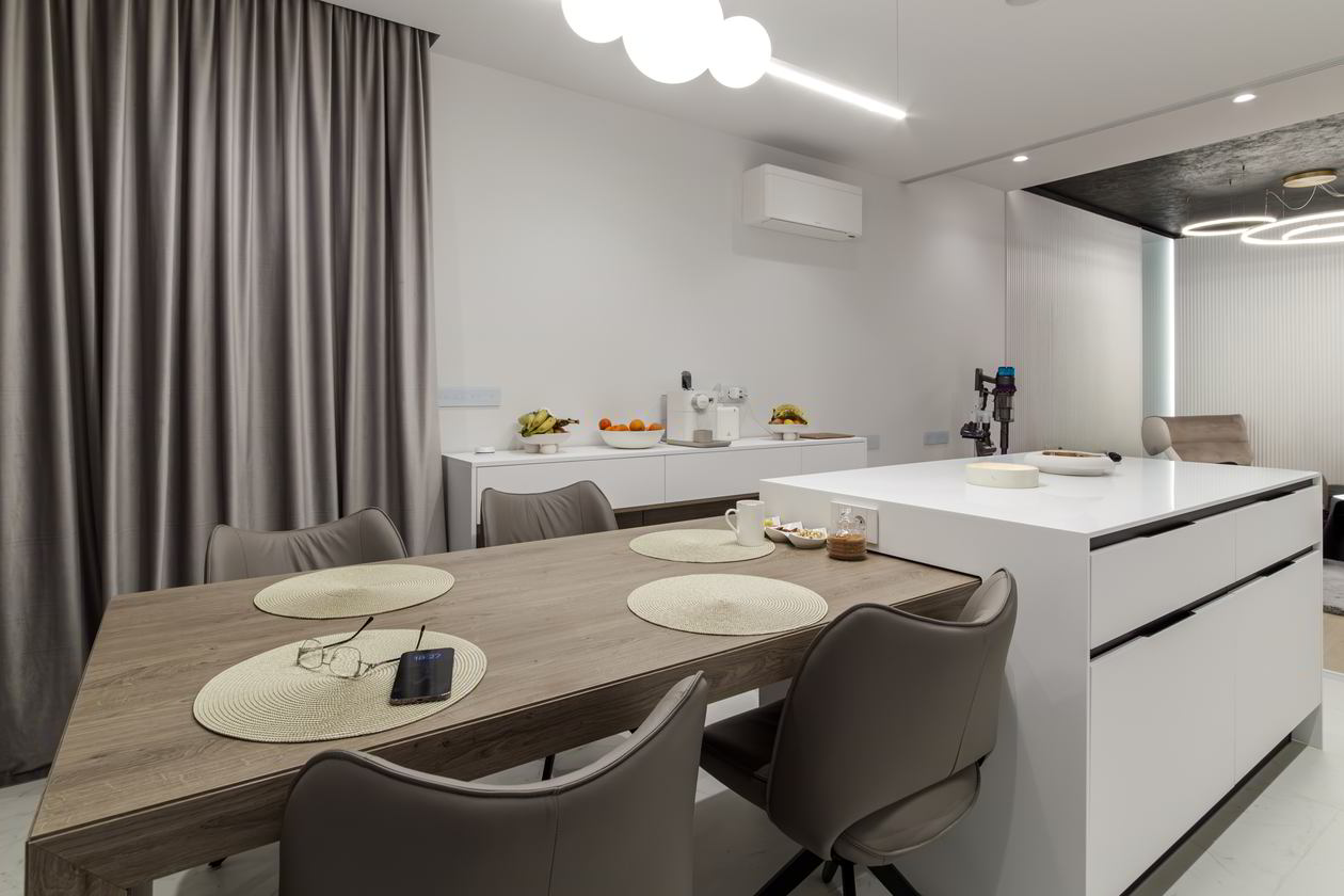 Mobila Bucatarie cu insula, cu masa integrata extensibila, unita cu Living-Room, cu zona Dining, L 970 x H 250cm — foto 10 din 10