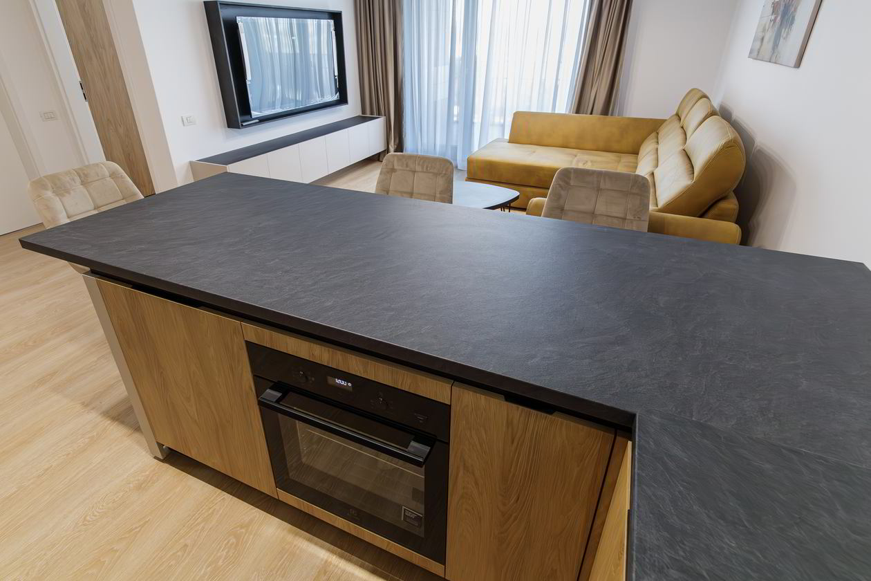 Mobila Bucatarie pe doi pereti, cu peninsula, unita cu Living-Room si Hol — foto 6 din 7