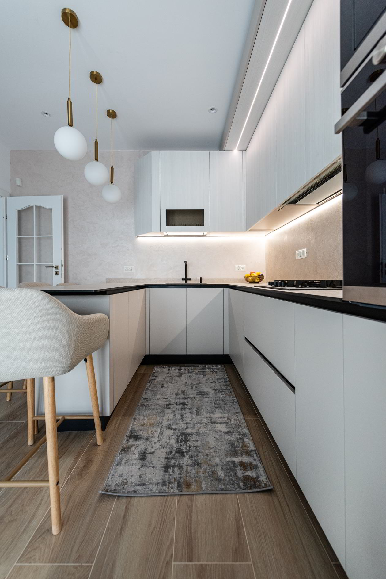 Mobila Bucatarie pe trei pereti, cu peninsula, fara manere, L 635 x H 267cm — foto 11 din 17