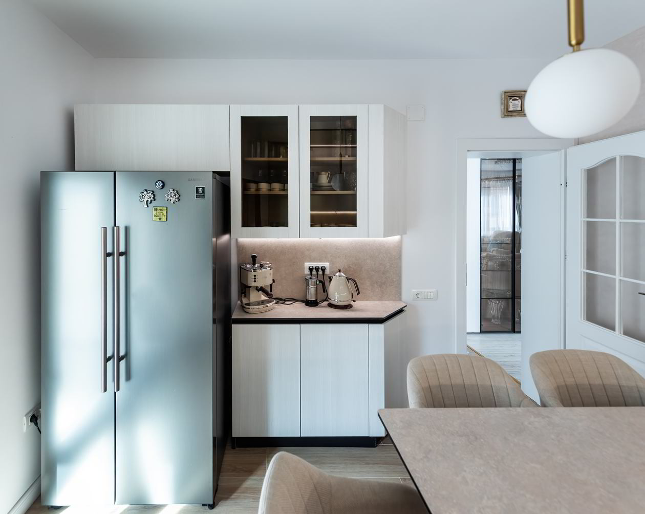 Mobila Bucatarie pe trei pereti, cu peninsula, fara manere, L 635 x H 267cm — foto 12 din 17